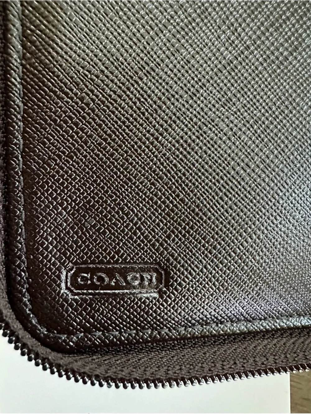 Coach Dark Brown Leather Wristlet Phone Case with Gold Turnlock